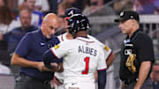 Atlanta Braves second baseman Ozzie Albies exited the team's game in the third inning.