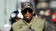 Nov 11, 2023; Boulder, Colorado, USA; Colorado Buffaloes head coach Deion Sanders before the game against the Arizona Wildcats at Folsom Field. Mandatory Credit: Ron Chenoy-Imagn Images