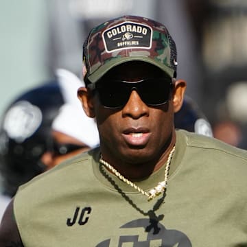 Nov 11, 2023; Boulder, Colorado, USA; Colorado Buffaloes head coach Deion Sanders before the game against the Arizona Wildcats at Folsom Field. Mandatory Credit: Ron Chenoy-Imagn Images