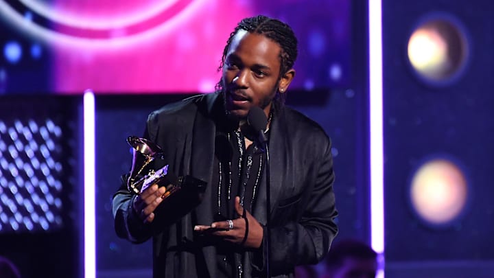 Kendrick Lamar accepts Best Rap Album during the 60th Grammy Awards in 2018.