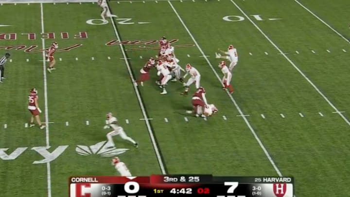 Cornell punted on third-and-25 during the first quarter against Harvard. 