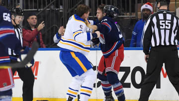 Dec 23, 2023; New York, New York, USA; New York Rangers left wing Will Cuylle (50) and Buffalo