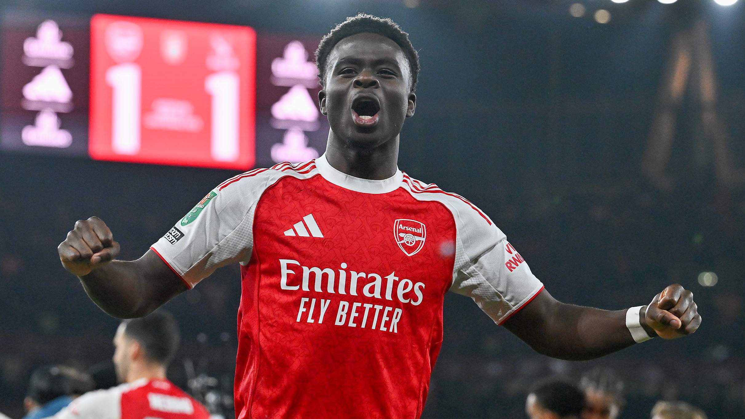 Bukayo Saka in celebration.
