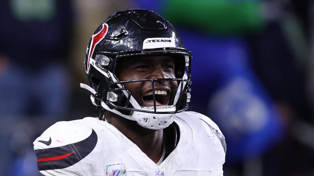 Oct 20, 2025; Seattle, Washington, USA; Houston Texans defensive end Will Anderson Jr. (51) celebrates a fumble recovery in the end zone for a touchdown during the third quarter against the Seattle Seahawks at Lumen Field. Mandatory Credit: Kevin Ng-Imagn Images