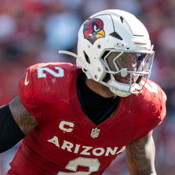 September 21, 2025; Santa Clara, California, USA; Arizona Cardinals linebacker Mack Wilson (2) during the fourth quarter against the San Francisco 49ers at Levi's Stadium. Mandatory Credit: Kyle Terada-Imagn Images