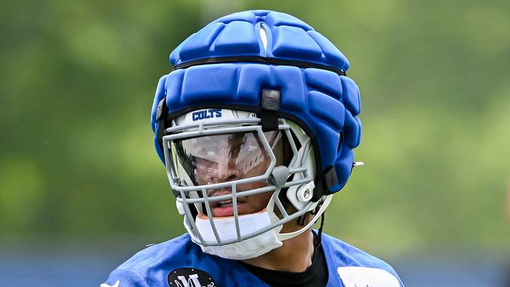 Jun 9, 2026; Indianapolis, IN, USA; Indianapolis Colts running back Jonathan Taylor (28) participates in a drill during minicamp at Indiana Farm Bureau Football Center. Mandatory Credit: Robert Goddin-Imagn Images
