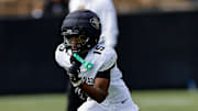 Apr 19, 2025; Boulder, CO, USA; Colorado Buffaloes wide receiver Quentin Gibson (15) during the spring game at Folsom Field. Mandatory Credit: Isaiah J. Downing-Imagn Images