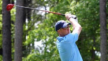Apr 30, 2013; Greensboro, GA, USA;  Mississippi Rebels head football coach Hugh Freez tees off during the Chick-fil-A Challenge at the Reynolds Plantation Resort. Mandatory Credit: Daniel Shirey/CFA-pr via Imagn Images 