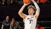 Oregon State's Liutauras Lelevicius (37) shoots the ball during an NCAA basketball game at Gill Coliseum on Saturday, Jan. 4, 2025, in Corvallis, Ore.