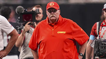 Sep 22, 2024; Atlanta, Georgia, USA; Kansas City Chiefs head coach Andy Reid shown on the field before the game against the Atlanta Falcons at Mercedes-Benz Stadium. Mandatory Credit: Dale Zanine-Imagn Images