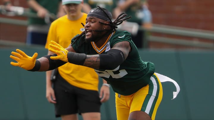 Rashan Gary at Green Bay Packers training camp.