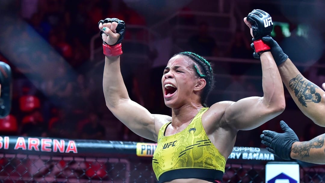 May 4, 2024; Rio de Janeiro, RJ, BRAZIL; Dione Barbosa (red gloves) fights Ernesta Kareckaite (blue gloves) during UFC 301 at Rio Arena. Mandatory Credit: Jason Silva-USA TODAY Sports