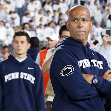 Penn State Nittany Lions head coach James Franklin stands on the field following the game against the Northwestern Wildcats.