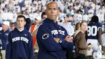 Oct 11, 2025; University Park, Pennsylvania, USA; Penn State Nittany Lions head coach James Franklin stands on the field following the game against the Northwestern Wildcats at Beaver Stadium. Mandatory Credit: Matthew O'Haren-Imagn Images