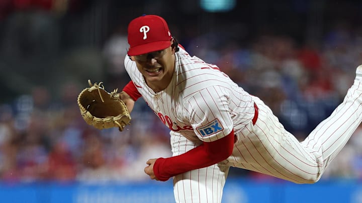 Sep 24, 2025; Philadelphia, Pennsylvania, USA; Philadelphia Phillies pitcher Jesus Luzardo (44) throws a pitch against the Miami Marlins during the fifth inning at Citizens Bank Park.