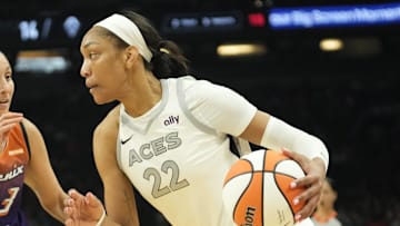 Phoenix Mercury guard Diana Taurasi (3) defends against Las Vegas Aces center A'ja Wilson (22) during the first quarter at Footprint Center on Sept. 1, 2024, in Phoenix.