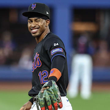 Sep 2, 2024; New York City, New York, USA;  New York Mets shortstop Francisco Lindor (12) at Citi Field. Mandatory Credit: Wendell Cruz-Imagn Images