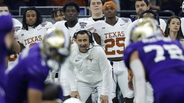 Jan 1, 2024; New Orleans, LA, USA; Texas Longhorns head coach Steve Sarkisian looks on from the sidelines against the Washing