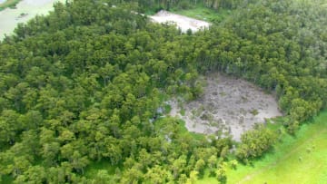 A photo of the Bayou Corne sinkhole taken shortly after it appeared on August 3, 2012.