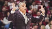Arkansas Razorbacks coach John Calipari on the sidelines against the Missouri Tigers at Bud Walton Arena in Fayetteville, Ark.