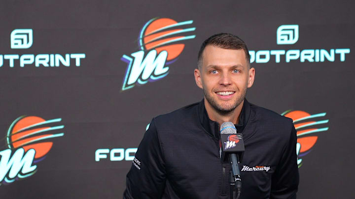 Phoenix Mercury general manager Nick U'Ren speaks during media day at Footprint Center in Phoenix on May 9, 2024.