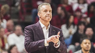Arkansas Razorbacks coach John Calipari on the sidelines against the Missouri Tigers at Bud Walton Arena in Fayetteville, Ark.