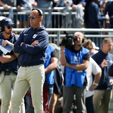 Penn State coach James Franklin looks on from the sideline during the first quarter against the Bowling Green Falcons at Beaver Stadium.