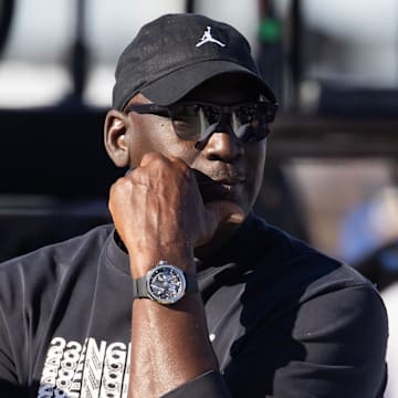 Nov 9, 2024; Avondale, Arizona, USA; NASCAR Cup Series team owner Michael Jordan during qualifying for the Championship race at Phoenix Raceway.