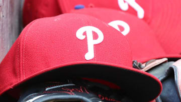 Jul 12, 2018; Baltimore, MD, USA; Philadelphia Phillies hats await use during a game against the Baltimore Orioles at Oriole Park at Camden Yards. Mandatory Credit: Mitch Stringer-Imagn Images