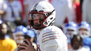 Texas Tech Red Raiders quarterback Behren Morton (2) passes against the BYU Cougars in the first half at Jones AT&T Stadium.