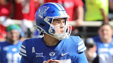 Brigham Young Cougars quarterback Bear Bachmeier (47) passes against the Texas Tech Red Raiders last week.