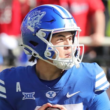 Brigham Young Cougars quarterback Bear Bachmeier (47) passes against the Texas Tech Red Raiders last week.