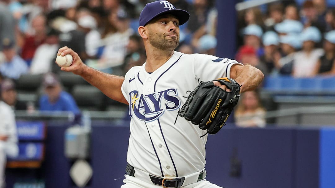 Apr 22, 2026; St. Petersburg, Florida, USA; Tampa Bay Rays pitcher Nick Martinez (28) throws during the first inning against the Cincinnati Reds at Tropicana Field. Apr 22, 2026; St. Petersburg, Florida, USA; Tampa Bay Rays pitcher Nick Martinez (28) throws during the first inning against the Cincinnati Reds at Tropicana Field.