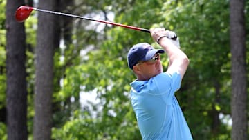 Apr 30, 2013; Greensboro, GA, USA;  Mississippi Rebels head football coach Hugh Freeze tees off during the Chick-fil-A Challenge at the Reynolds Plantation Resort. Mandatory Credit: Daniel Shirey/CFA-pr via Imagn Images  **HAND OUT PHOTO **