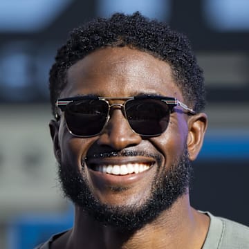 Feb 6, 2022; Los Angeles, California, USA; Reggie Bush in attendance of the NASCAR Cup Series Busch Light Clash at The Coliseum at Los Angeles Memorial Coliseum. Mandatory Credit: Mark J. Rebilas-Imagn Images