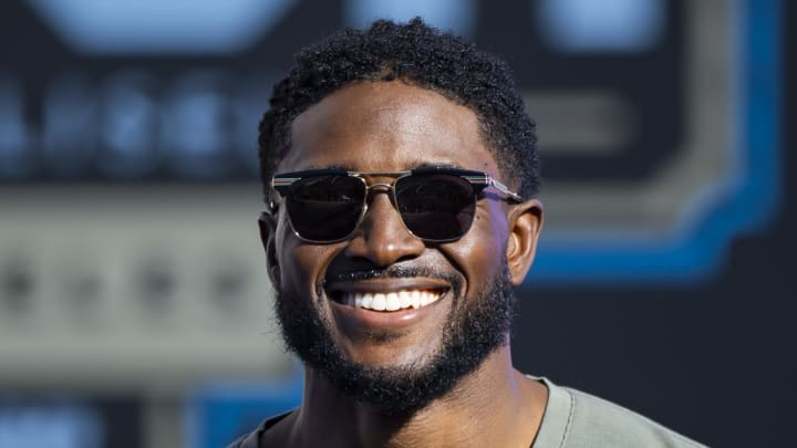 Feb 6, 2022; Los Angeles, California, USA; Reggie Bush in attendance of the NASCAR Cup Series Busch Light Clash at The Coliseum at Los Angeles Memorial Coliseum. Mandatory Credit: Mark J. Rebilas-USA TODAY Sports