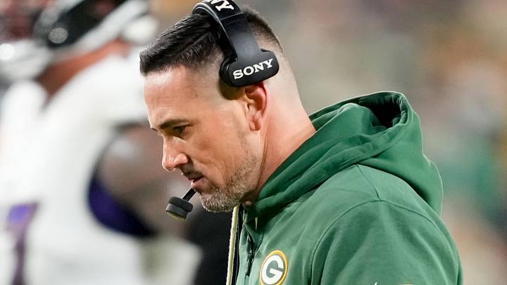 Green Bay Packers head coach Matt Lafleur is seen during the second quarter against the Baltimore Ravens at Lambeau Field.