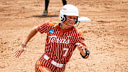 Texas Longhorns outfielder Ashton Maloney (7) runs for third on her way to score in the third inning as the Longhorns take on the Michigan Wolverines in the third game of the NCAA Tournament regional in Austin, May 17, 2025.