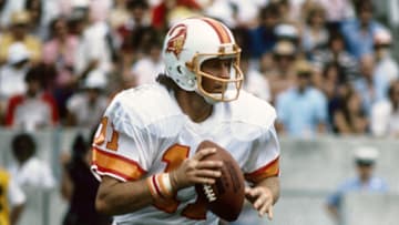 Tampa Bay Buccaneers quarterback Steve Spurrier in action against the San Diego Chargers.