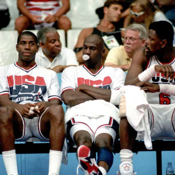1992 Barcelona Summer Olympic Games -  Magic Johnson, Michael Jordan, Patrick Ewing.

Xxx Dream Team 435 Jpg S Oly Bko