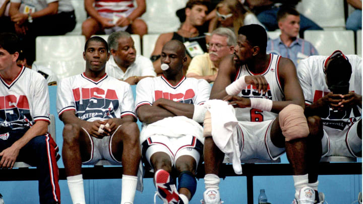 1992 Barcelona Summer Olympic Games -  Magic Johnson, Michael Jordan, Patrick Ewing.

Xxx Dream Team 435 Jpg S Oly Bko