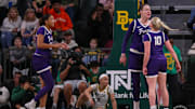 Hailey Van Lith and Sedona Prince celebrating against Baylor, 03/02/2025
