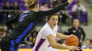 Una Jovanovic drives against BYU. 