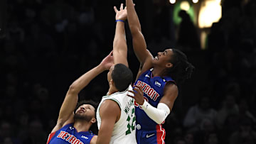 Nov 9, 2022; Boston, Massachusetts, USA; Detroit Pistons guard Jaden Ivey (23) Boston Celtics