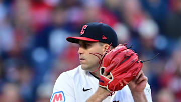 Oct 17, 2024; Cleveland, Ohio, USA; Cleveland Guardians pitcher Matthew Boyd (16) throws during the fourth inning against the New York Yankees in game 3 of the American League Championship Series at Progressive Field.