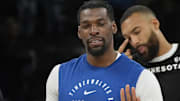 Minnesota Timberwolves center Naz Reid prepares for a game at the Target Center. 