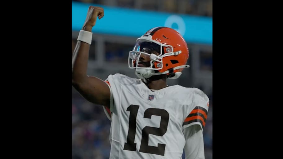 Shedeur Sanders threw two touchdowns in the first half of his preseason debut | Screengrab via the Cleveland Browns (@Browns) on X/Twitter