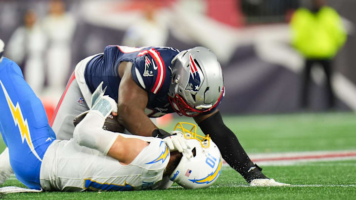 New England Patriots defensive end Milton Williams sacked Justin Herbert on the Chargers’ final offensive play