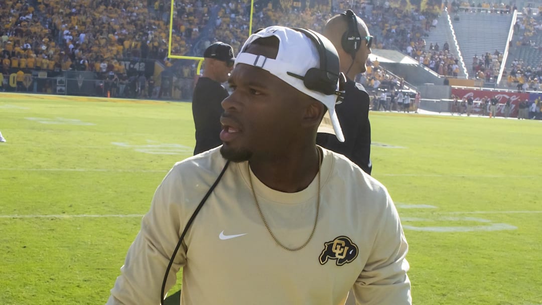 Oct 7, 2023; Tempe, Arizona, USA; Colorado Buffaloes quality control assistant Rashad Davis against the Arizona State Sun Devils at Mountain America Stadium. Mandatory Credit: Mark J. Rebilas-Imagn Images