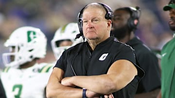 Oct 19, 2024; Annapolis, Maryland, USA; Charlotte 49ers head coach Biff Poggi looks on during the second half against the Navy Midshipmen at Navy-Marine Corps Memorial Stadium. Mandatory Credit: Daniel Kucin Jr.-Imagn Images